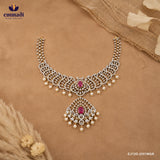 Meghana CZ Necklace Set with Pink Stone and Pearl Drops