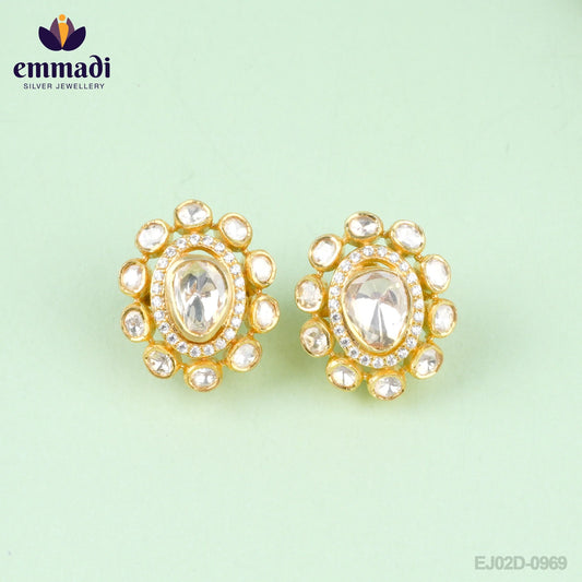 Ariktha Handcrafted Gold Plated Silver Ear Tops/Studs with Moissanite
