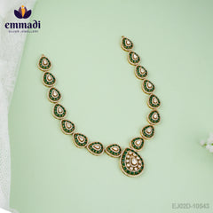 Radhika's Enchanting Moissanite Green Long Necklace - Handcrafted with Pure Gold Plating