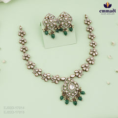 Sangeet Saneha Victorian White Stone Necklace and Studs Set
