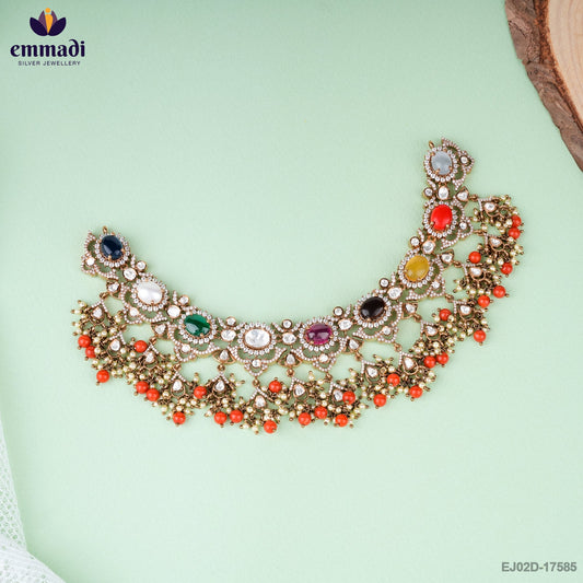 Sita Devi Victorian Multi-Colour Necklace and Silver Hangings