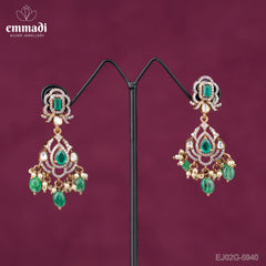Suman's Victorian Green Hangings: Handcrafted Indian Jewellery with Pure Gold Plating