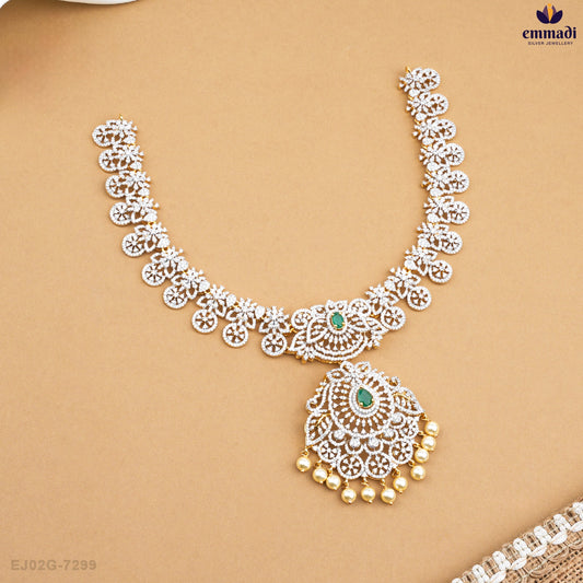 AARVI Anvika Premium Exquisite Green CZ Silver Necklace Jewellery