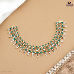 ESHNA Elegant CZ Necklace & IKSHA Silver Hangings Premium CZ Earrings Set