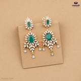 ESHNA Elegant CZ Necklace & IKSHA Silver Hangings Premium CZ Earrings Set