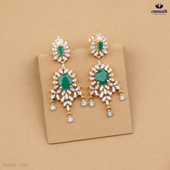 ESHNA Elegant CZ Necklace & IKSHA Silver Hangings Premium CZ Earrings Set