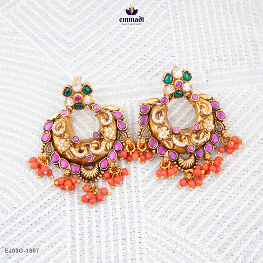 Anarkali Elegance: Pink Kundan Nakshi Hangings