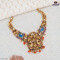 Ambiya Elegant Nakshi Necklace and Polki Hangings