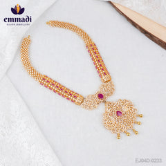 Riya's Golden Treasures: Exquisite Indian CZ Multi Long Necklace with Pure Gold Plating and 92.5 Silver