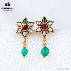 Asvika Anantya: Handcrafted Pure Gold Plated 92.5 Silver Ear Tops/Studs Kundan Multi