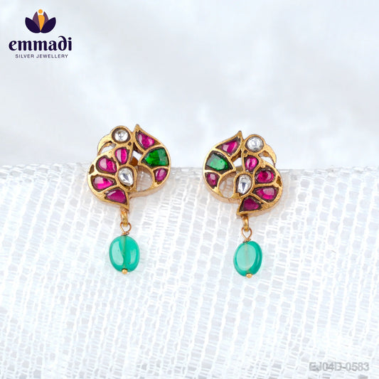 Asya Anantya: Handcrafted Pure Gold Plated 92.5 Silver Ear Tops/Studs Kundan Multi
