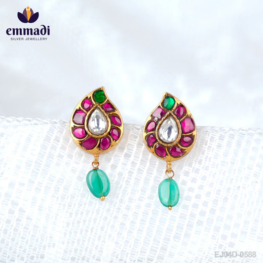 Atharva Anantya: Handcrafted Pure Gold Plated 92.5 Silver Ear Tops/Studs Kundan Multi