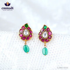 Atharva Anantya: Handcrafted Pure Gold Plated 92.5 Silver Ear Tops/Studs Kundan Multi