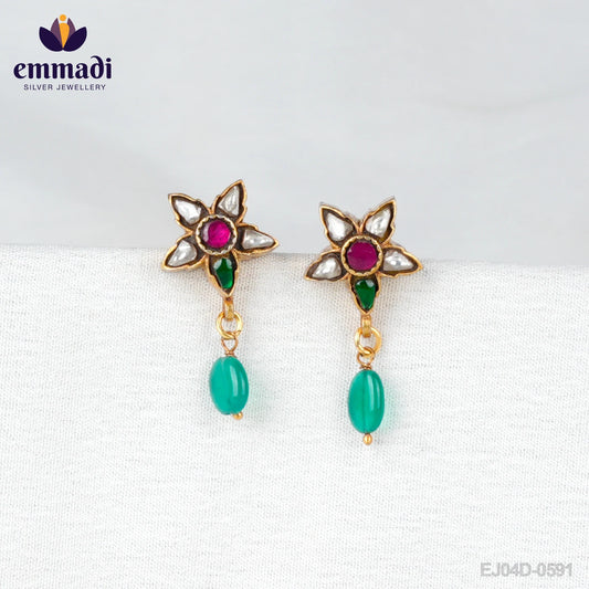 Athilesha Anantya: Handcrafted Pure Gold Plated 92.5 Silver Ear Tops/Studs Kundan Multi