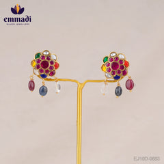 Rajshri Jewels: Kundan Multi Ear Tops/ Studs Handcrafted with Pure Gold Plating and Pure 92.5 Silver