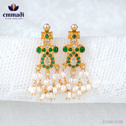 Ashmita Ashwini Hangings Guttapusalu Green: Exquisite handcrafted earrings