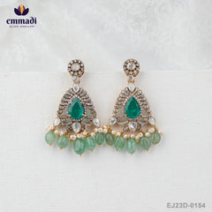 Suman's Victorian Green Hangings: Handcrafted Indian Jewellery with Pure Gold Plating