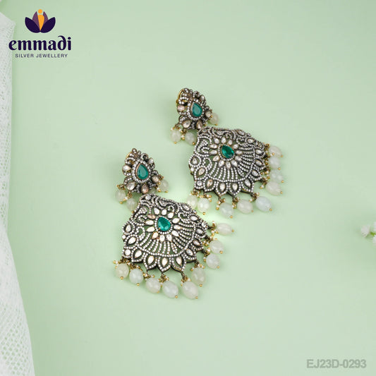 Suman's Victorian Green Hangings: Handcrafted Indian Jewellery with Pure Gold Plating