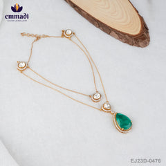 Tara's Moissanite Green Chain: Exquisite Indian Handcrafted Jewelry with Pure Gold Plating and 92.5 Silver