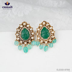 Chandralekha Jewellery Collection: Victorian Green Ear Tops/ Studs