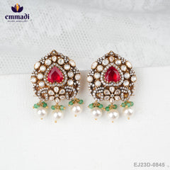 Mira's Victorian Pink Ear Tops: Handcrafted Indian Jewellery