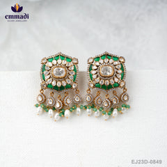 Suman's Victorian Green Hangings: Handcrafted Indian Jewellery with Pure Gold Plating