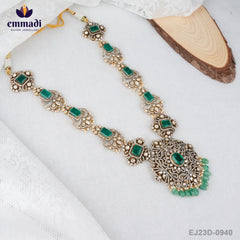 Rani's Victorian Green Long Necklace: Handcrafted Indian Jewellery Collection