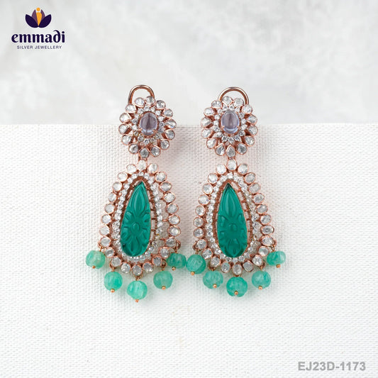 Asha's Shimmering Stone Creations Multi Long Necklace & Sona's Handcrafted Gold Plated Earrings