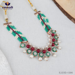 Sonia's Ethnic Jewellery Collection: Two Colour Stones Multi Necklace with Pure Gold Plating and 92.5 Silver
