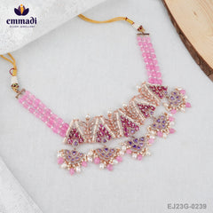 Sonal's Handcrafted Indian Jewelry: Two-Color Stones Multi Choker & Pure Gold Plated Earrings