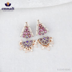 Sonal's Handcrafted Indian Jewelry: Two-Color Stones Multi Choker & Pure Gold Plated Earrings