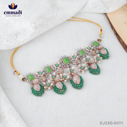 Sonal's Two-Color Stones Multi Choker: Handcrafted Indian Jewelry