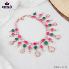 Asha's Shimmering Stone Creations Multi Long Necklace & Sona's Handcrafted Gold Plated Earrings