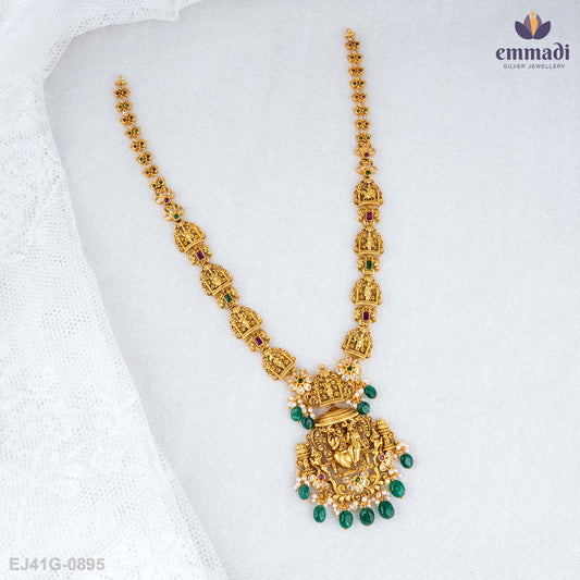 Exquisite Multi-Colored Nakshi Long Necklace and Hangings Set