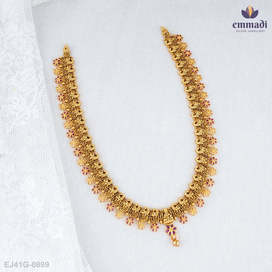 Charulata Elegant Long Necklace with Devya Nakshi Hangings in Red