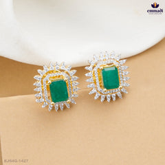 Bakul Elegant Green CZ Silver Studs