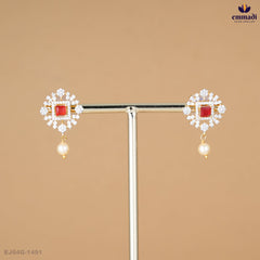 BHARATEY Red Premium CZ Silver Studs