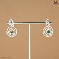 Bhilangana Silver Hangings: Premium CZ Green