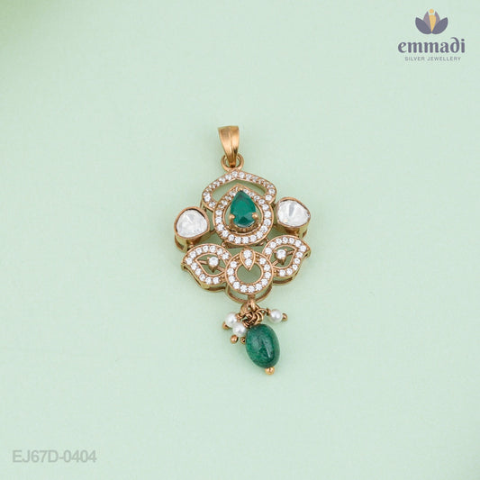 Divya & Jayanthi Stunning Victorian Green Pendant and Stud Jewelry Set