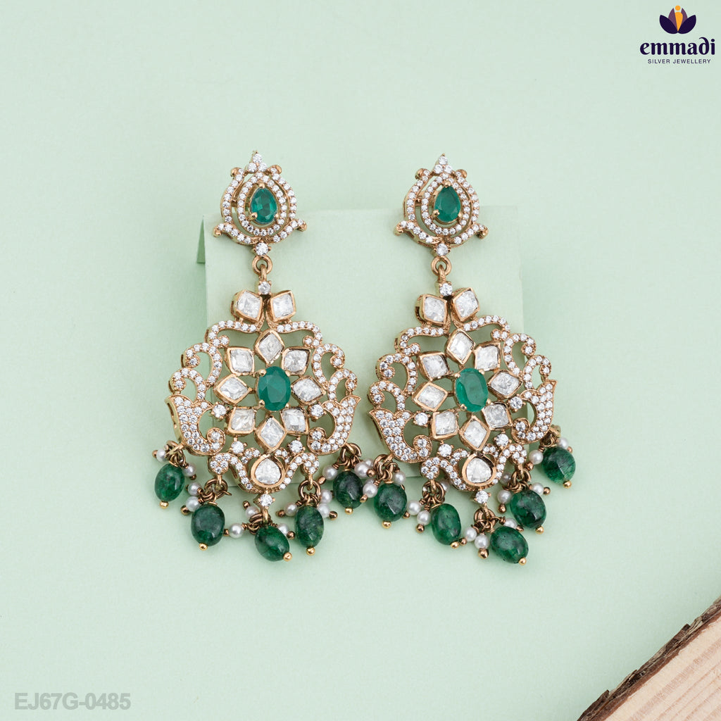 Ojasvi Exquisite Green Victorian Hanging Jewellery Emmadi Silver