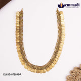 Nakshi long necklace with coin motifs laid flat in a U shape on white background