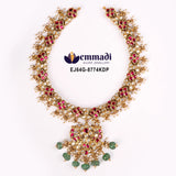 Full view of the Kundan pink necklace on a white background with Emmadi Silver Jewellery branding