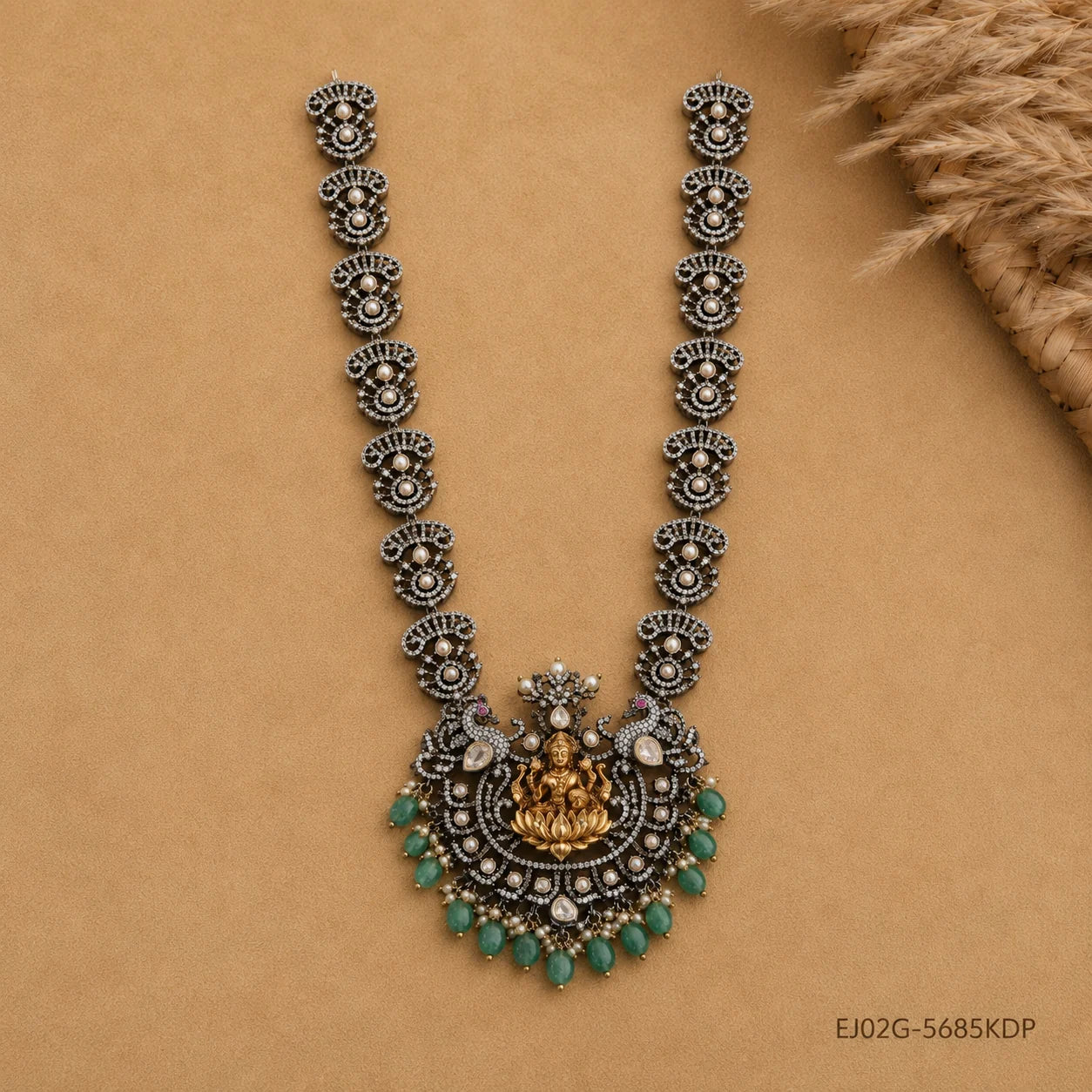 Full Victorian necklace laid flat in a V shape showing the complete chain and pendant design