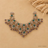 Full spread view of the Victorian green necklace displaying complete floral design and drops