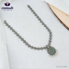 Aadrika Vishnu's Long Necklace Oxidised Green