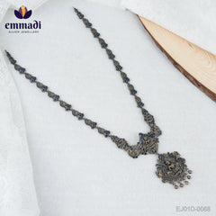 Aparna Indrakshi Handcrafted Long Necklace: Oxidised Blue