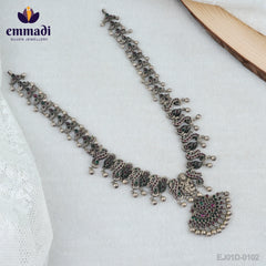 Ashitha Bhavani Handcrafted Long Necklace: Exquisite pure gold-plated 92.5 silver jewelry made by Emmadi Jewellers, designed for special occasions, not for daily wear.