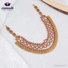 KASULAPERU Red Long Necklace: Indian Handcrafted Jewellery
