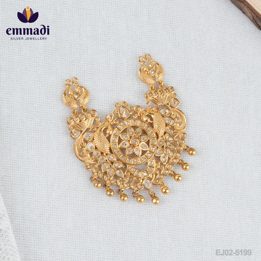 Babita "Shubha Laxmi Handcrafted Pendant: Exquisite 92.5 Silver Pendant featuring CZ White with Pure Gold Plating, by Emmadi Jewellers"