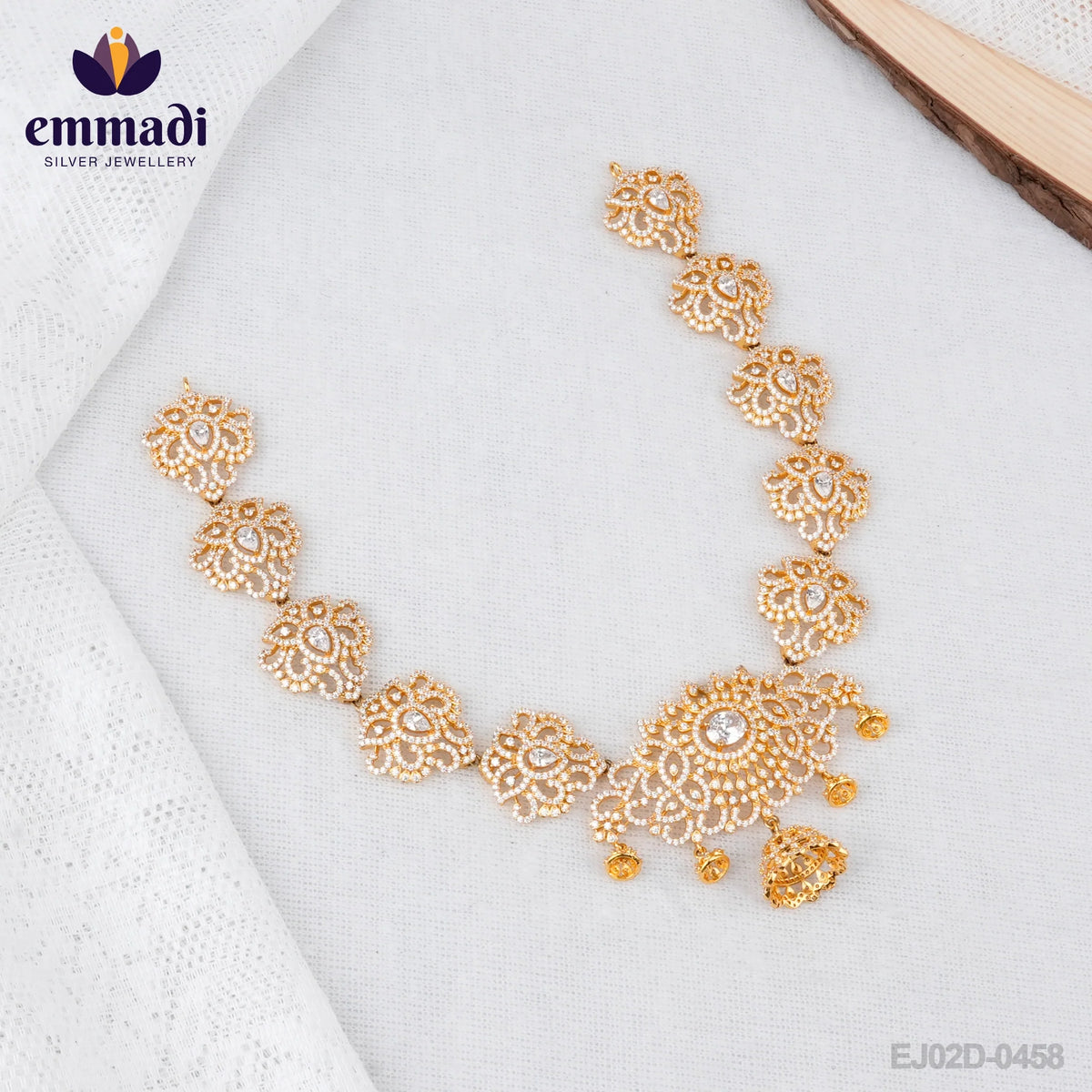 Rani's CZ White Necklace: Exquisite Indian Jewelry Handcrafted with Pure Gold Plating and Pure 92.5 Silver